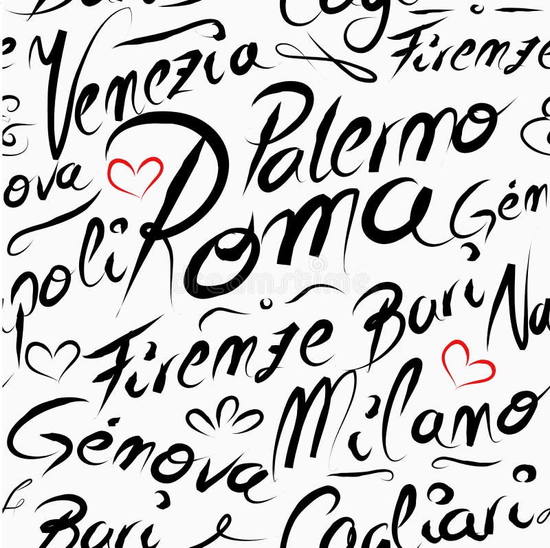 Travel Italy famous cities with handmade calligraphy. Roma city, Milan, Genova, Venice. Seamless pattern background vector for your own poster, wrapping paper or marketing campaign. Travel Italy famous cities with handmade calligraphy. Roma city, Milan, Genova, Venice. Seamless pattern background vector for your own poster, wrapping paper or marketing campaign.