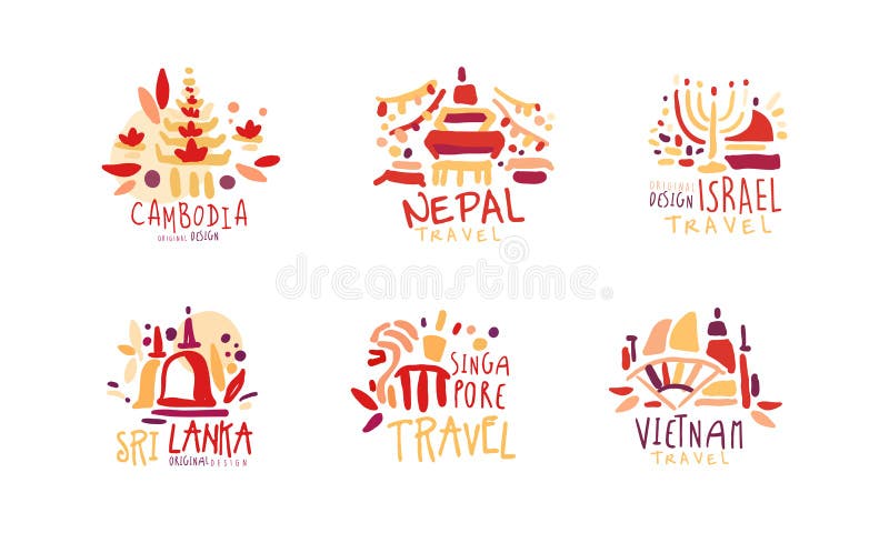 Travel Logo Design with Different Destinations Vector Set