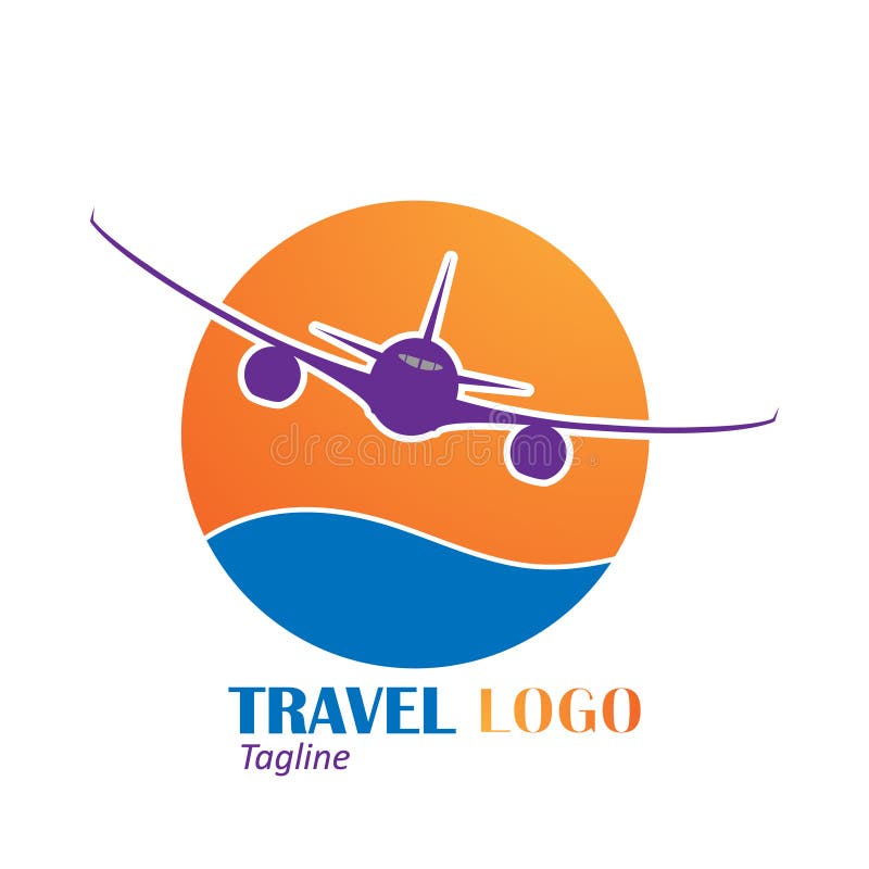 Travel Logo. Plane on the Background of the Sunset and the Sea Stock ...