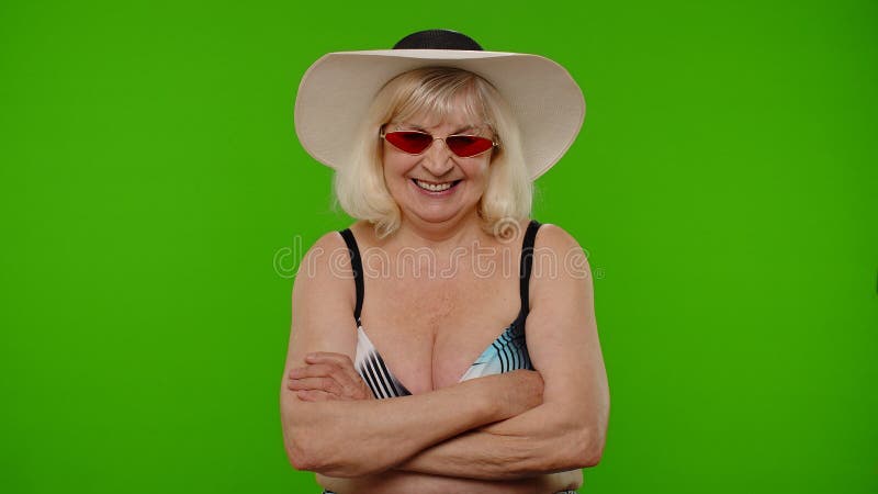 Senior Woman Nude Bra Design Space Foto stock 2010284156