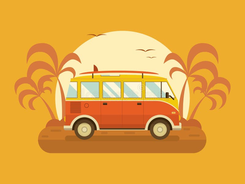 Travel Omnibus on Summer Beach stock illustration