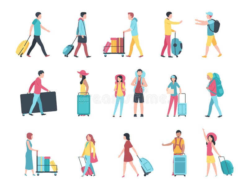 Travel people. Airport tourist baggage crowd passengers check passport control terminal queue. People with luggage royalty free illustration Travel people. Airport tourist baggage crowd passengers check passport control terminal queue. People with luggage royalty free illustration
