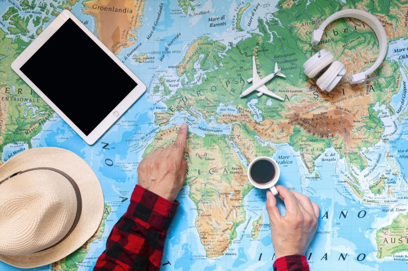 Travel Planning Concept on the Map Stock Photo Image of flat, laptop
