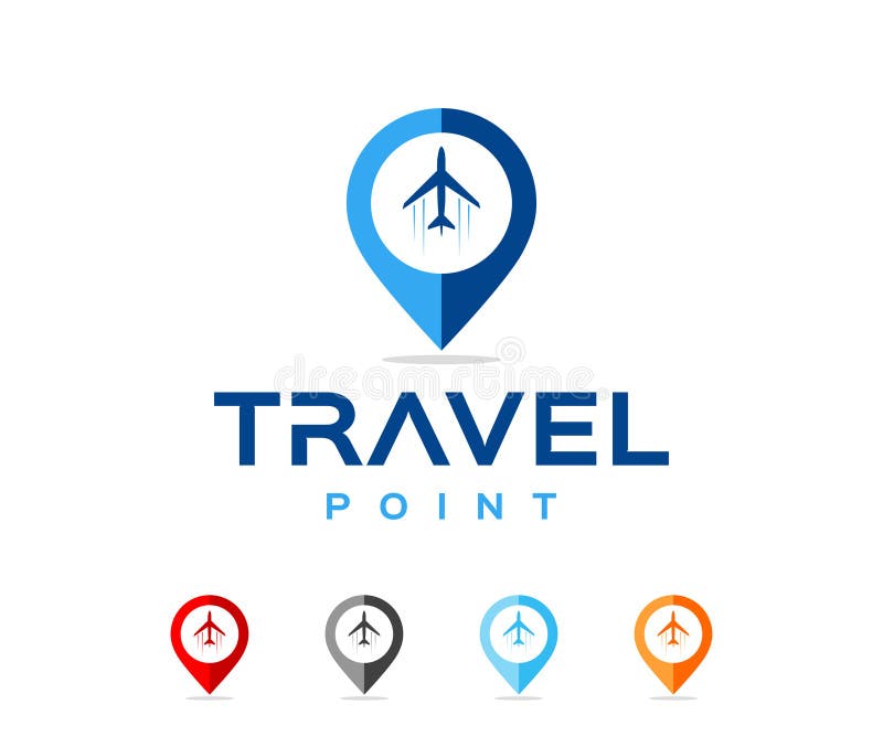 Travel point logo design. Airplane sign symbol vector royalty free illustration