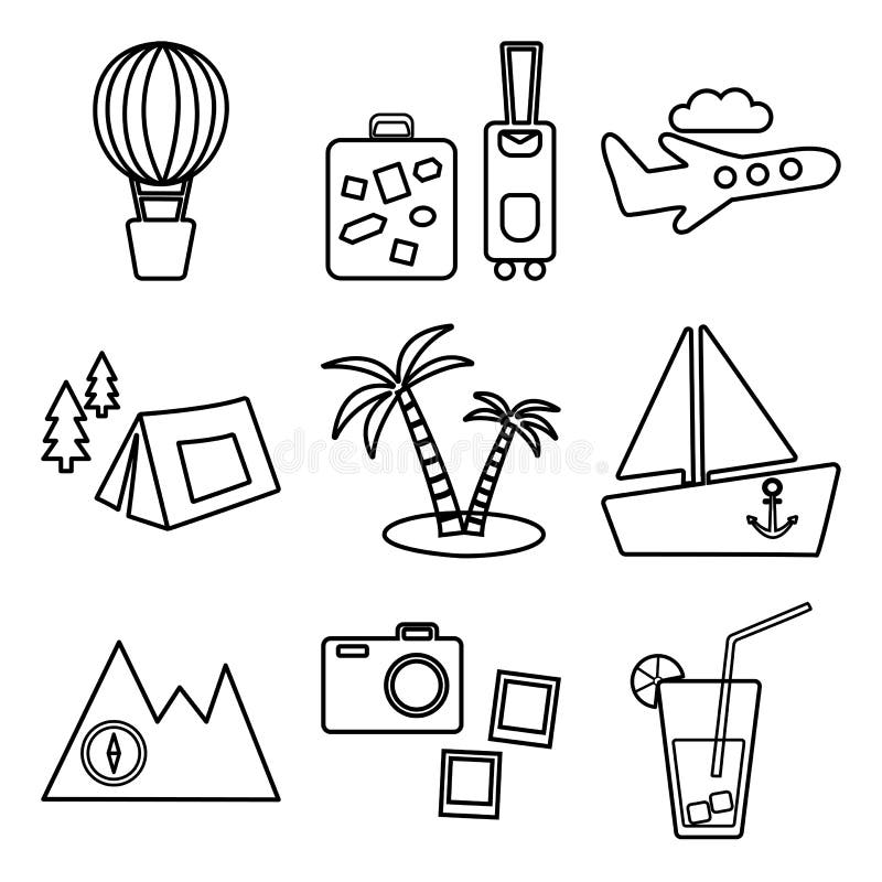 Travel, Recreation and Vacation Vector Pictures Set. Tourism Types ...