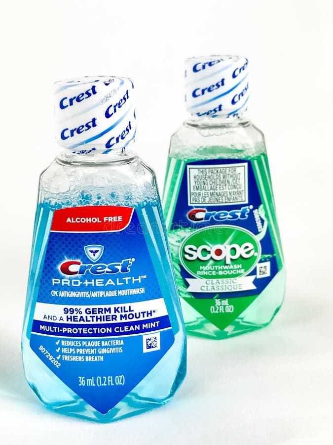 Travel Size Bottles of Crest Pro-Health Mouthwash and Scope on a White  Backdrop Editorial Image - Image of bottle, scope: 116688615