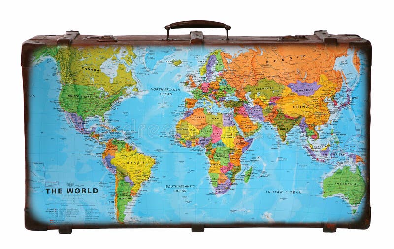 Cestovný kufor s mapou sveta.