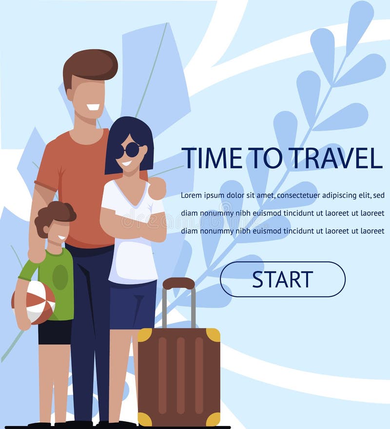 Travel Time Banner with Happy Family and Ad Text vector illustration Travel Time Banner with Happy Family and Ad Text vector illustration
