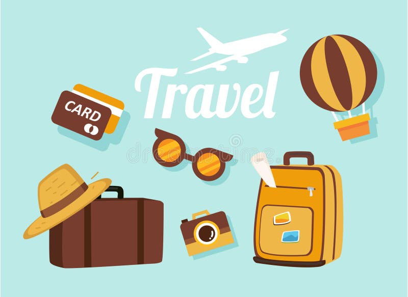 Travelling Items To Travel Abroad Stock Illustration - Illustration of  briefcase, birds: 137085176