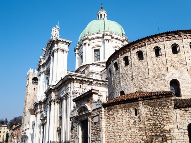 Facade of Duomo Vecchio and Duomo Nuovo in Brescia Stock Image - Image ...