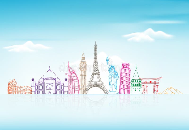 Travel and Tourism Background with Famous World Landmarks