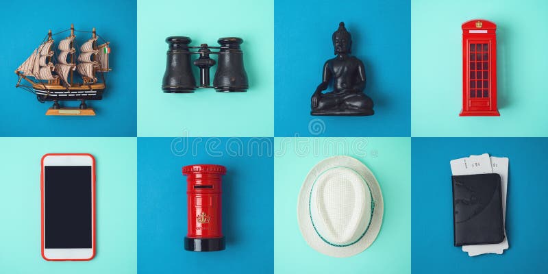 Travel and tourism concept with traveling accessories and souvenirs from around the world royalty free stock image Travel and tourism concept with traveling accessories and souvenirs from around the world royalty free stock image