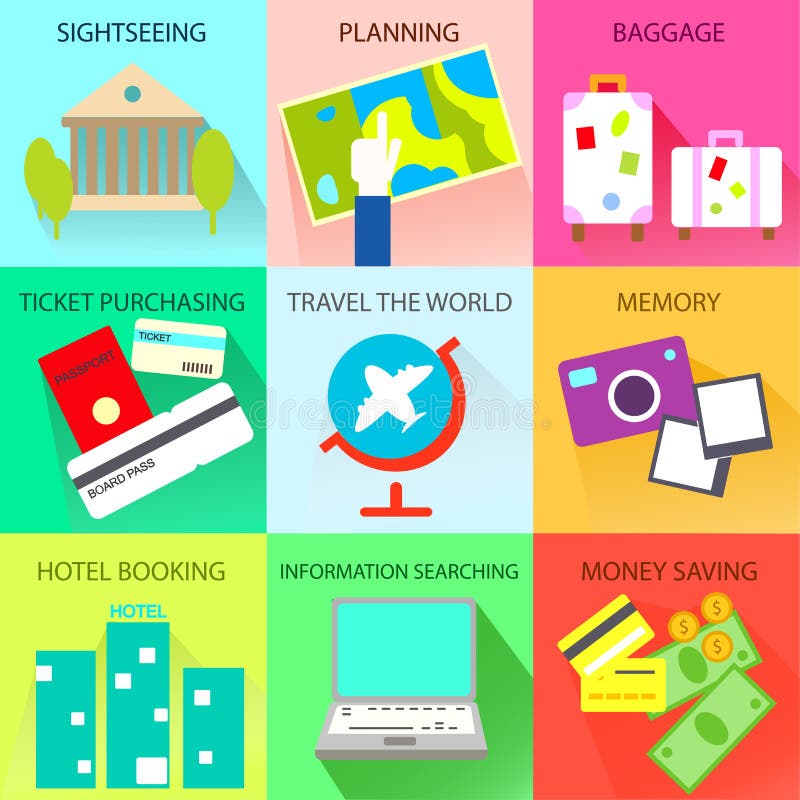 Travel and Tourism Icons and Symbols. Stock Vector - Illustration of ...