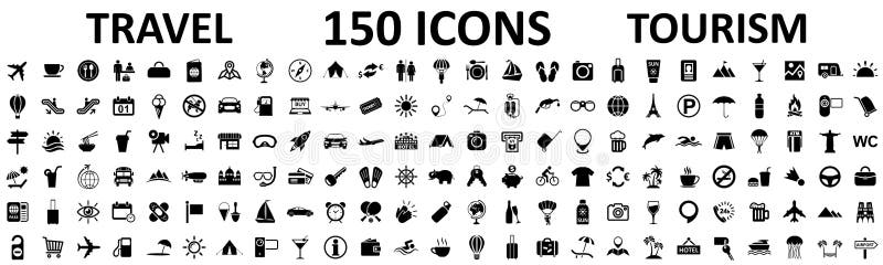 Viajar a turismo colocar 150 iconos, profesión sellos telarana desarrollo aplicaciones, sitio telarana, infografias, diseno elementos depósito.