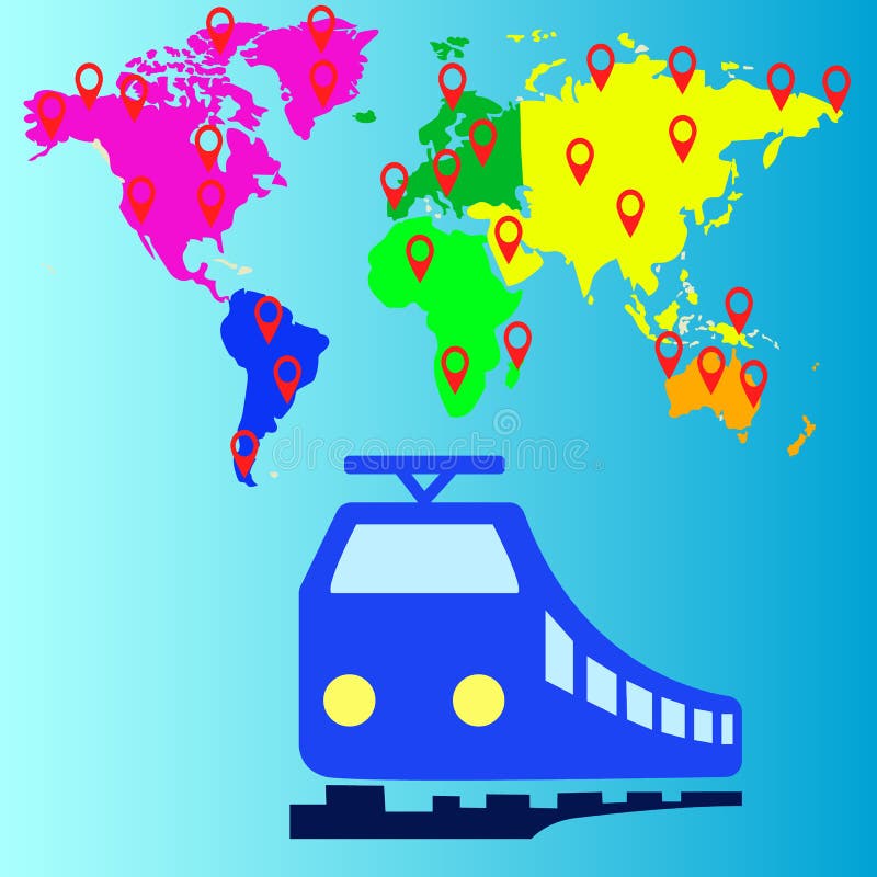 Travel train transport, vectors icons. stock illustration