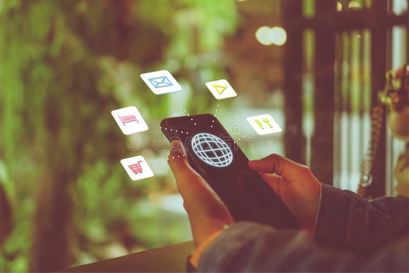 Travel vacation icons mixed screen on woman hand using smartphone to plan for long weekend. royalty free stock photo Travel vacation icons mixed screen on woman hand using smartphone to plan for long weekend. royalty free stock photo