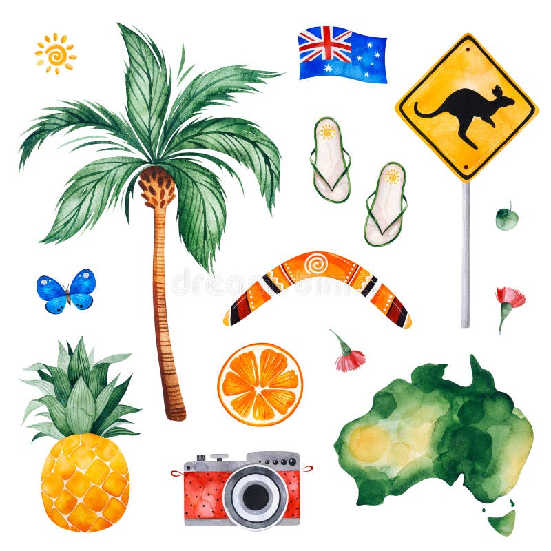 Travel watercolor seamless pattern with palm tree, pineapple,serf board,fruits,camera. royalty free illustration Travel watercolor seamless pattern with palm tree, pineapple,serf board,fruits,camera. royalty free illustration