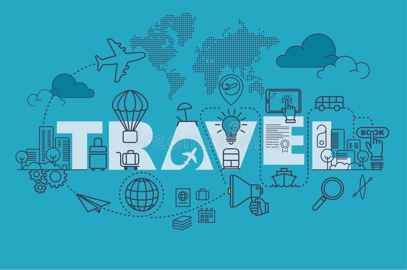 Travel web page banner concept with thin line flat design vector illustration