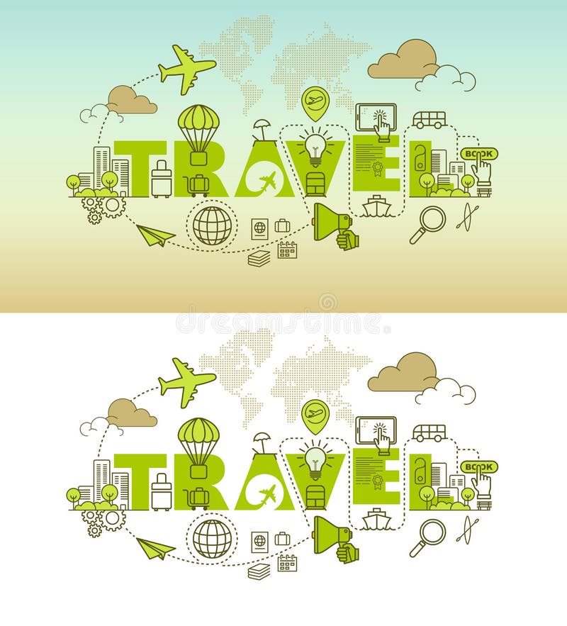 Travel web page banner concept with thin line flat design vector illustration