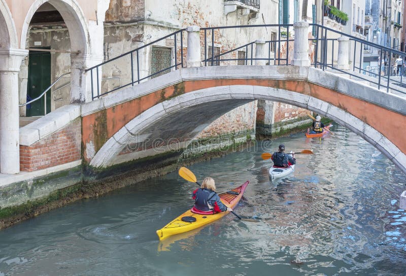 Traveler Kayaking in Venice, Italy Editorial Stock Image Image of