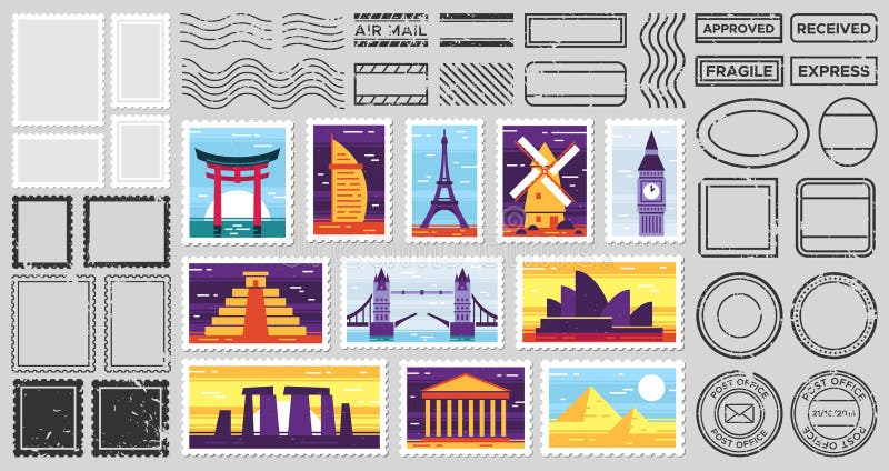 Premium Vector  Postal stamps set featuring collection of unique and  vibrant designs perfect for collectors or mail
