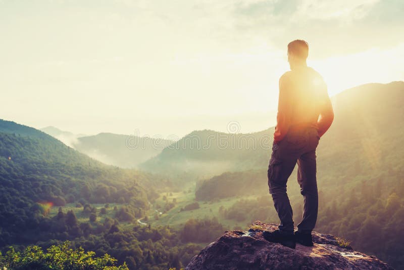 Traveler man enjoying view of nature