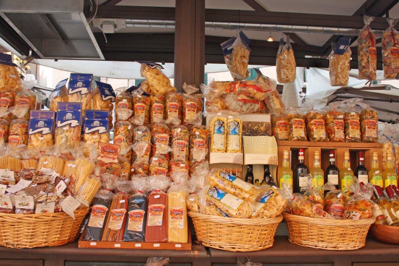 Traveling in beautiful city of lovers - Verona, Italy, shopping pasta in market. Traveling in beautiful city of lovers - Verona, Italy, shopping pasta in market.