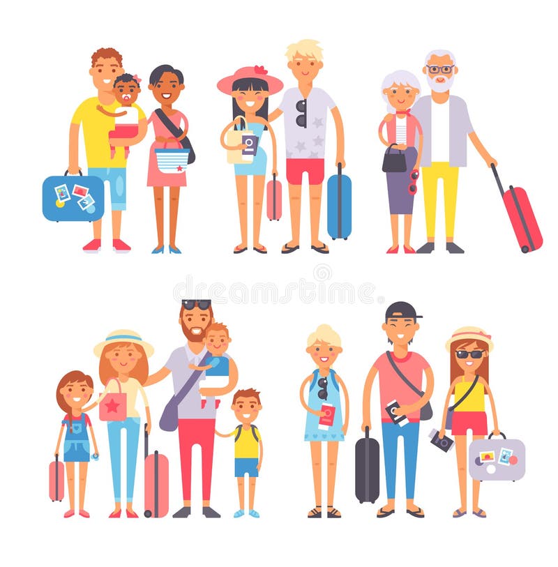 Traveling family group people on vacation together character flat vector illustration. royalty free illustration Traveling family group people on vacation together character flat vector illustration. royalty free illustration