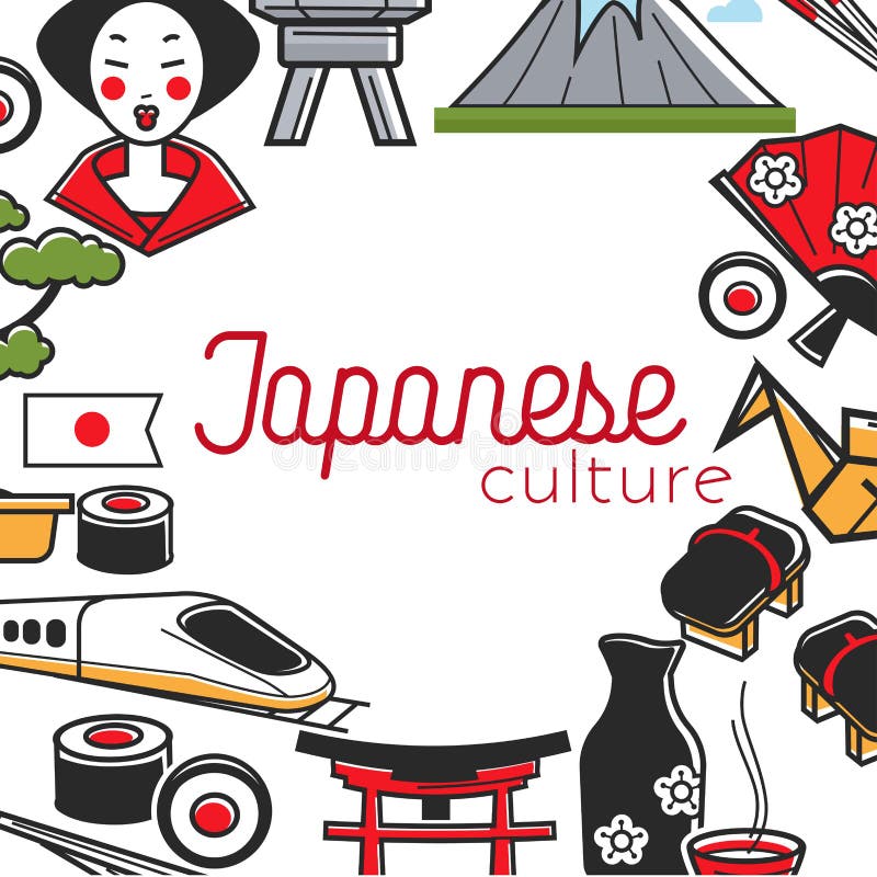 Traveling Japanese culture Japan symbols frame tourism