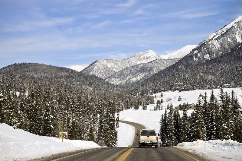 Travelling on a Montana Highway in Winter Stock Image Image of