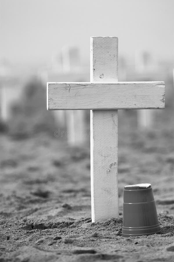 SANTA MONICA, CA - NOVEMBER 12: A grave marker representing one of the many fallen soldiers in the Iraq War at the 'Arlington West' display on November 12, 2005 in Santa Monica. 'Arlington West' is a temporary display assembled weekly on the beach by the organization, 'Veterans for Peace.'. SANTA MONICA, CA - NOVEMBER 12: A grave marker representing one of the many fallen soldiers in the Iraq War at the 'Arlington West' display on November 12, 2005 in Santa Monica. 'Arlington West' is a temporary display assembled weekly on the beach by the organization, 'Veterans for Peace.'