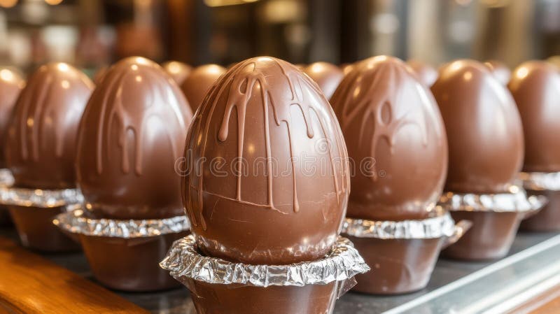 A tray displays a neat row of colorful chocolate eggs, perfect for Easter celebrations and festive treats. royalty free stock photography