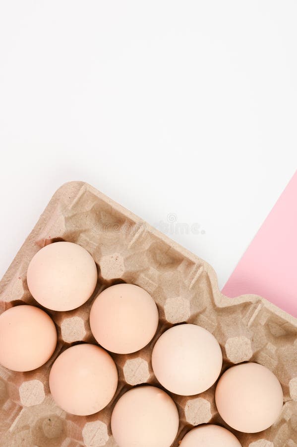 A Tray of Eggs on a White and Pink Background. Eco Tray with Testicles