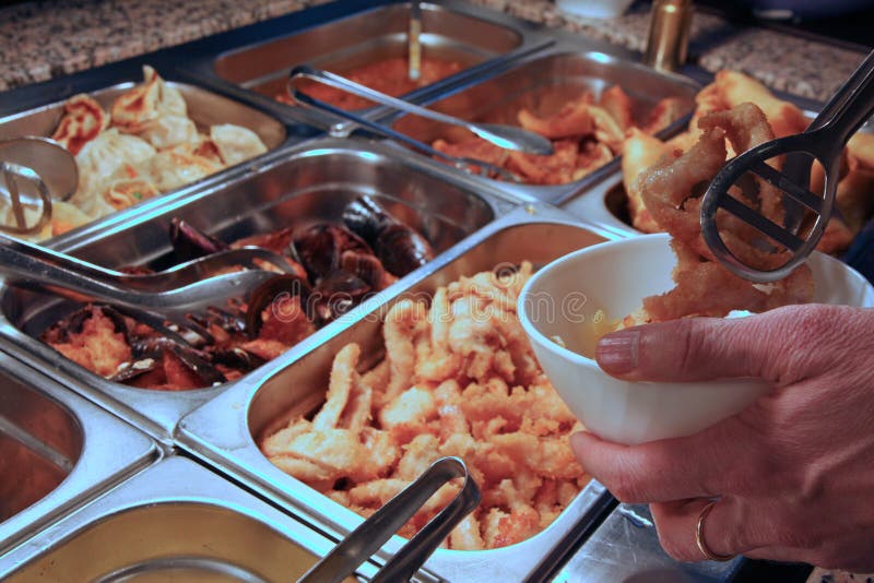 Tray Filled With Food Inside The Self Service Chinese Restaurant Stock