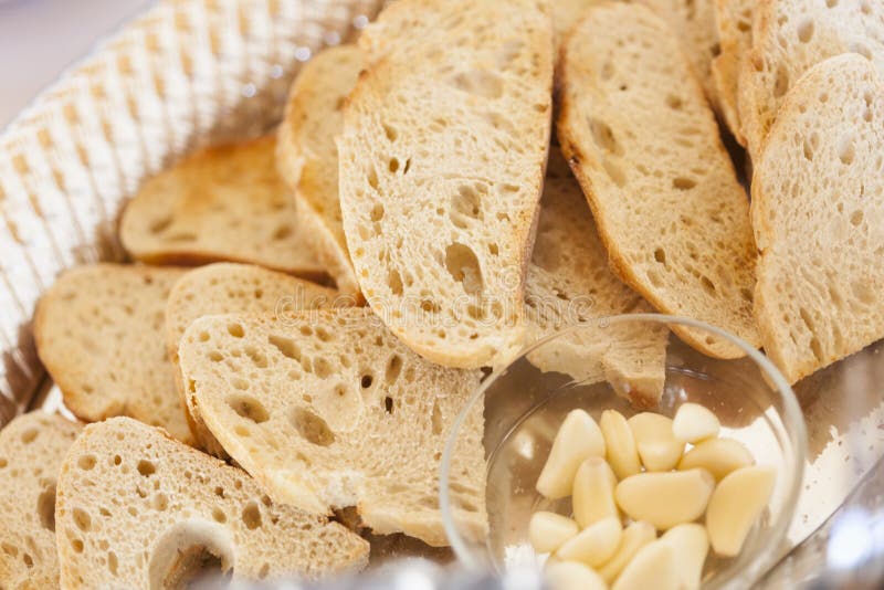 Tray of Fresh Made Sourdough Bread with Garlic Cloves