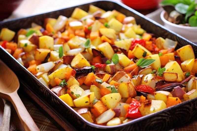 A Tray Full of Root Vegetable Roast Stock Image Image of tray