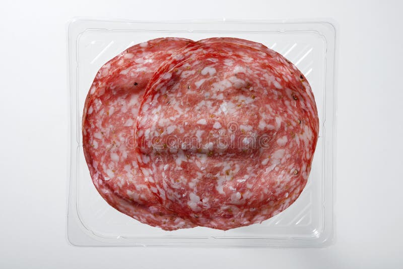 Tray Packaged of Presliced Salame Stock Image Image of salami
