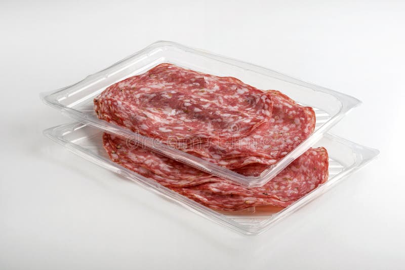 Tray Packaged of Presliced Salame Stock Photo Image of food, sliced