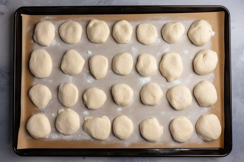 Tray of Pizza Dough, Ready for Toppings and Baking in the Oven Stock