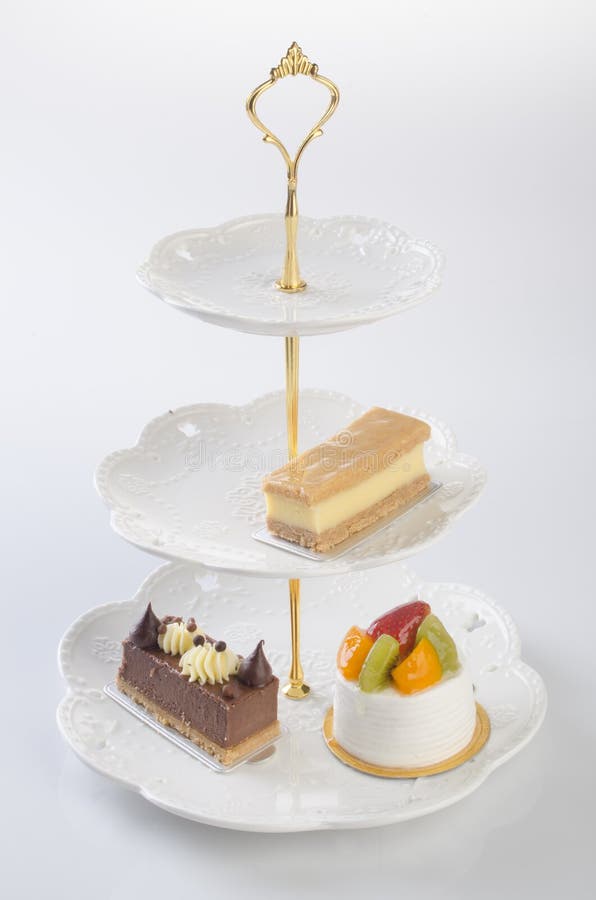 Tray or Three Tier Serving Tray with Dessert. Stock Image Image of