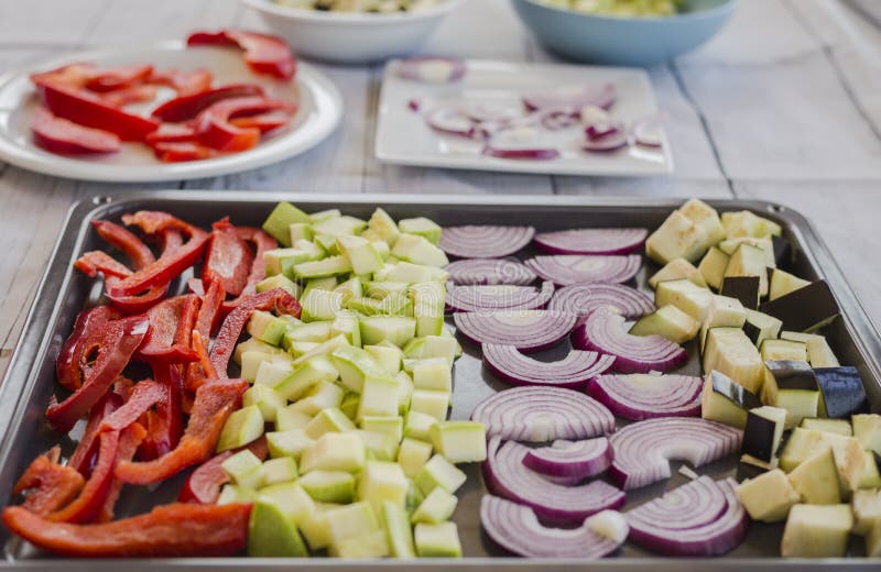 Trays Fresh Different Vegetables Ready Roast Stock Image Image of