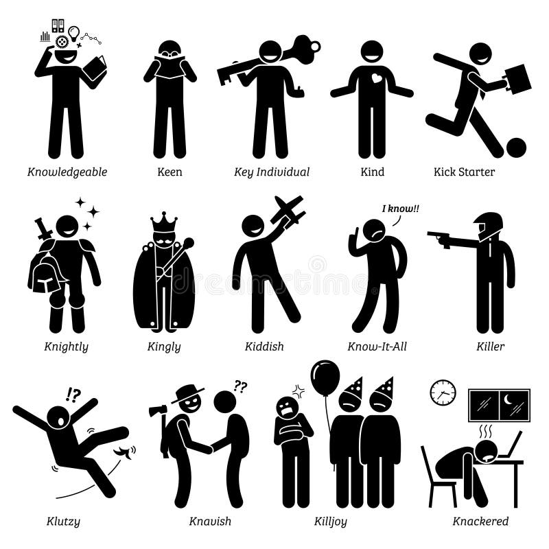 Traços de caráter neutros negativos positivos Clipart das personalidades ilustração do vetor Traços de caráter neutros negativos positivos Clipart das personalidades ilustração do vetor