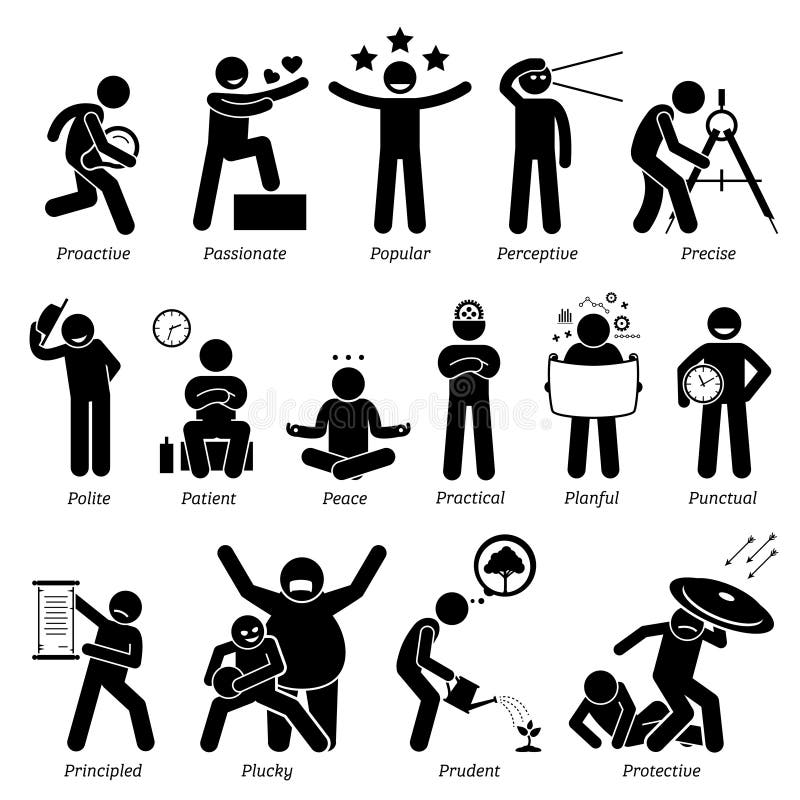 Traços de caráter positivos Clipart das personalidades ilustração royalty free Traços de caráter positivos Clipart das personalidades ilustração royalty free