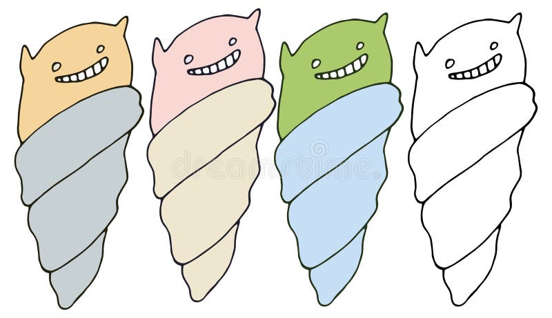 Tração feliz da mão do monstro do gelado de grupo de cor da garatuja dos desenhos animados da cópia ilustração do vetor Tração feliz da mão do monstro do gelado de grupo de cor da garatuja dos desenhos animados da cópia ilustração do vetor