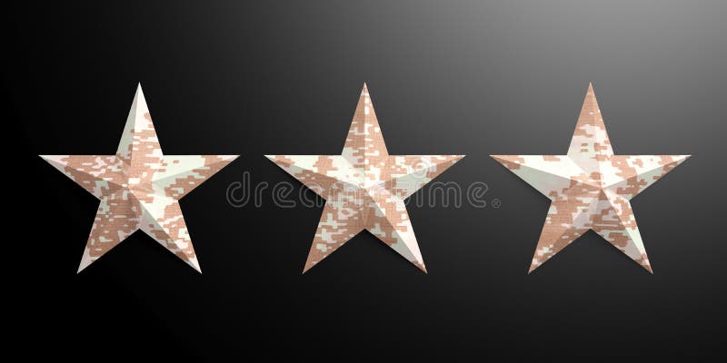 Tre amerikanska militära modellstjärnor som isoleras på svart bakgrund illustration 3d stock illustrationer Tre amerikanska militära modellstjärnor som isoleras på svart bakgrund illustration 3d stock illustrationer