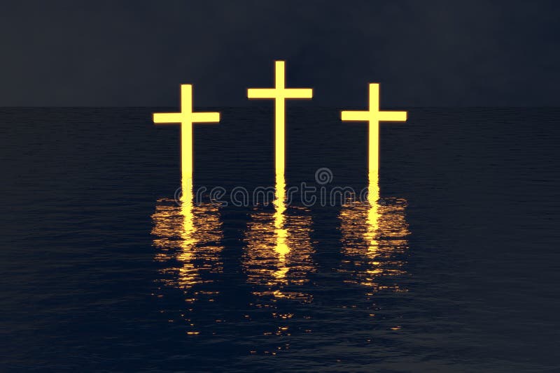 Tre attraversano l'acqua che emette luce nell'oscurità fotografie stock libere da diritti Tre attraversano l'acqua che emette luce nell'oscurità fotografie stock libere da diritti