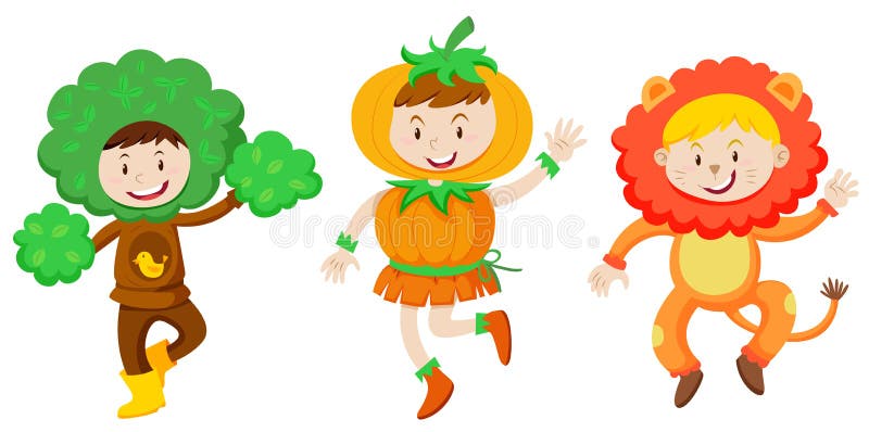 Tre bambini in attrezzatura di fantacy illustrazione vettoriale Tre bambini in attrezzatura di fantacy illustrazione vettoriale