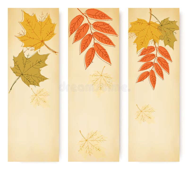 Tre bandiere di autunno con i fogli variopinti illustrazione vettoriale