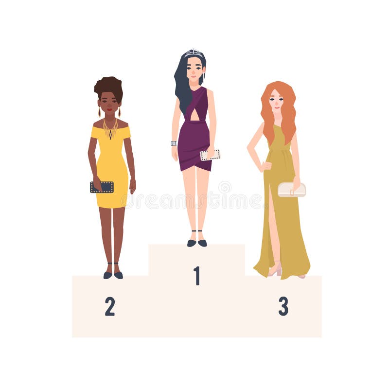 Tre belle donne che portano i vestiti da sera eleganti che stanno sul podio per il premio In primo luogo, secondi e terzi posti a royalty illustrazione gratis Tre belle donne che portano i vestiti da sera eleganti che stanno sul podio per il premio In primo luogo, secondi e terzi posti a royalty illustrazione gratis