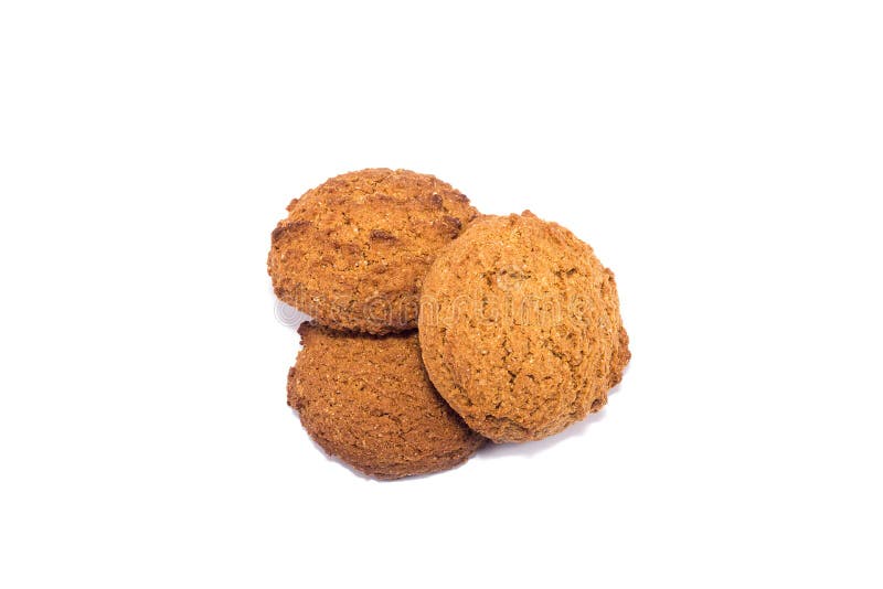 Tre biscotti di farina d'avena Dieta sana isolata su fondo bianco fotografia stock Tre biscotti di farina d'avena Dieta sana isolata su fondo bianco fotografia stock